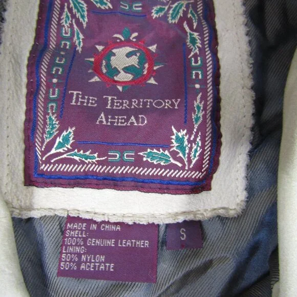 Territoy Ahead Women Small Beige Genuine Leather Button Up Coat Jacket Blazer - Picture 2 of 8